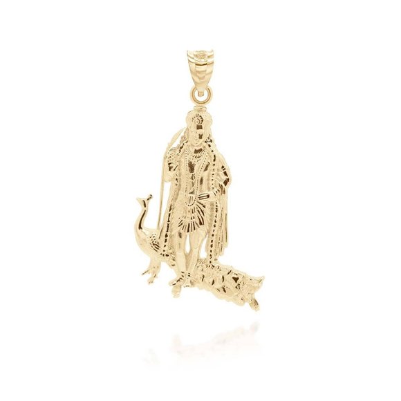Solid 10K Gold Lord Murugan-Karttikeya Hindu God of War, Power Strength Pendant